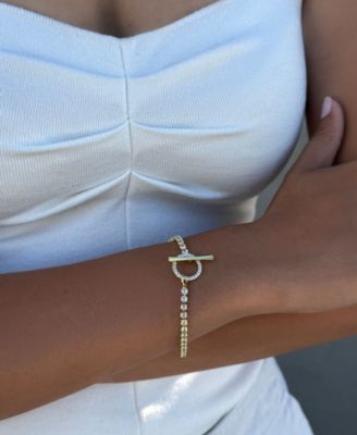 Gold Plated Crystal Toggle Tennis Bracelet