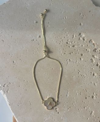 Gold Mother of Pearl Initial Clover Bolo Bracelet