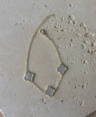 Gold Plated Mother of Pearl Clover Station Bracelet