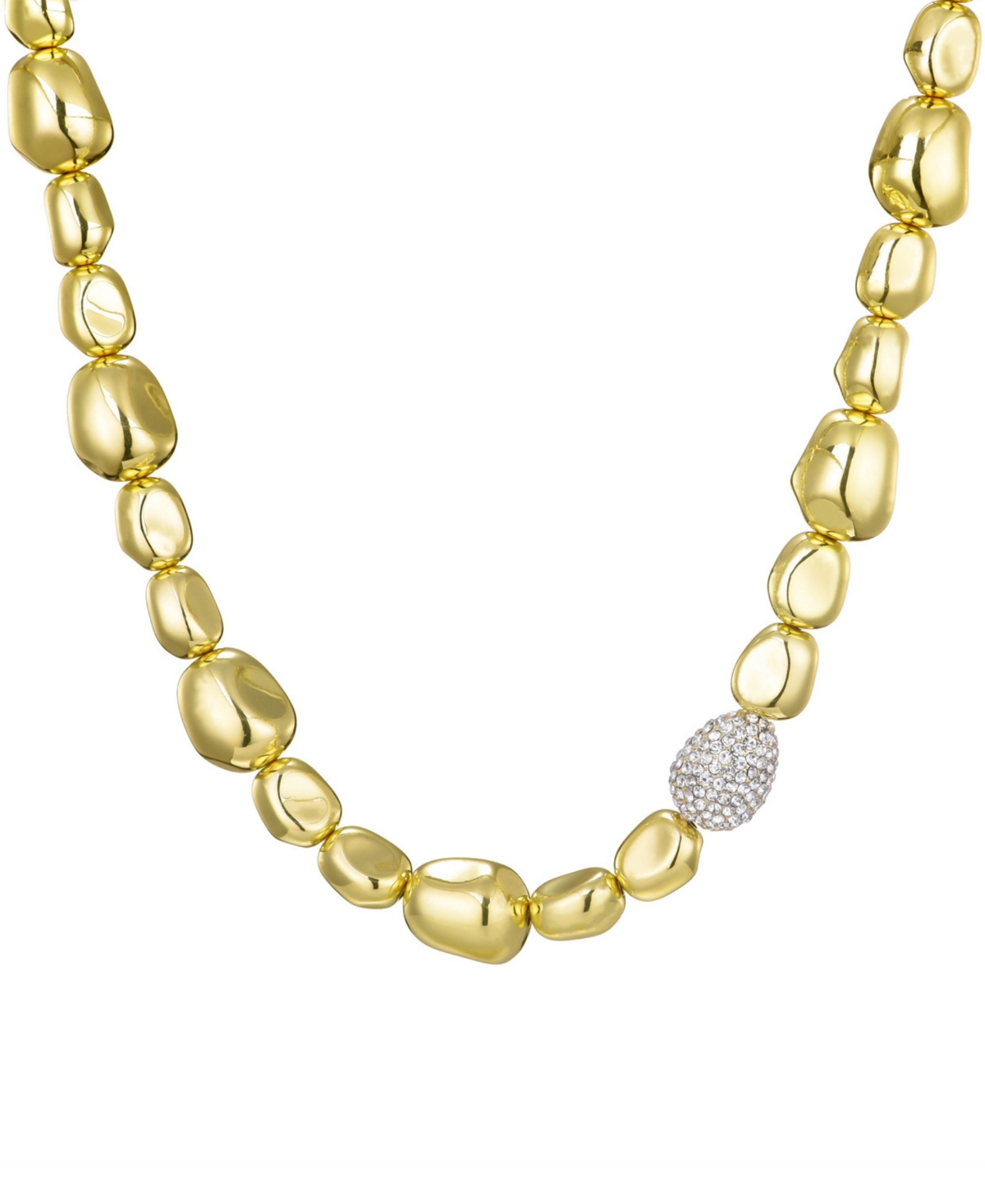 Adornia 14k Gold Plated Pebbled Gold Necklace With Crystal Centerpiece In Gold