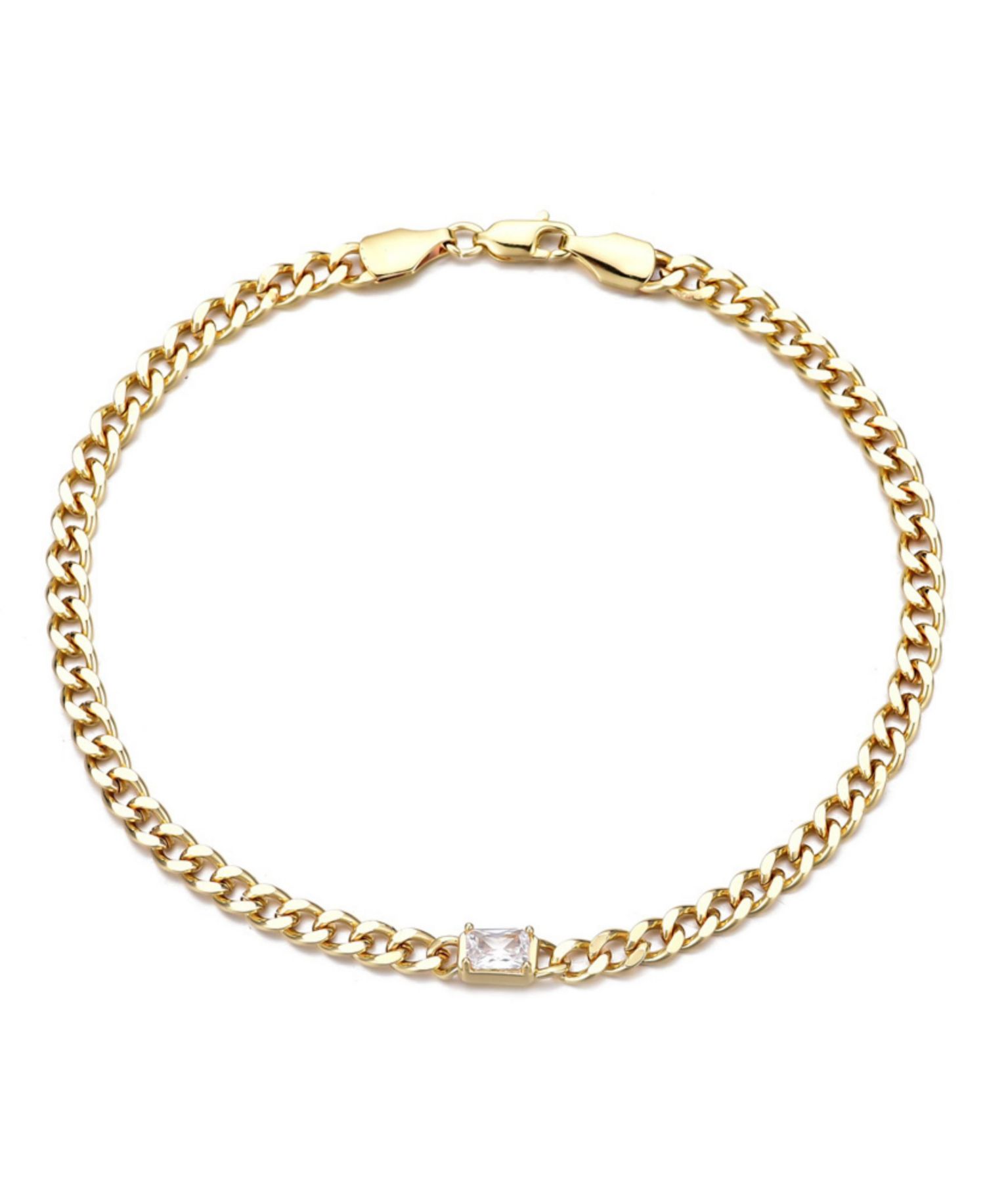 Gold Plated Crystal Curb Chain Anklet