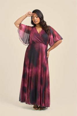 Women's Elegant Abstract Print Mesh Maxi Dress