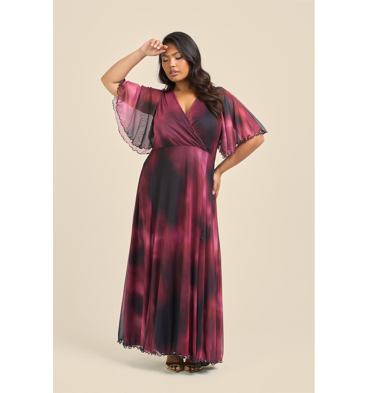 Women's Elegant Abstract Print Mesh Maxi Dress