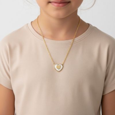 14K Gold Plated with White Mother Of Pearl or Purple Enamel & "LOVE" Inscription Heart Design Necklace