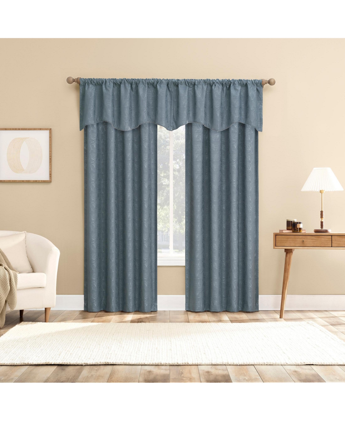 Bronte Floral Jacquard 100% Blackout Rod Pocket Curtain Valance