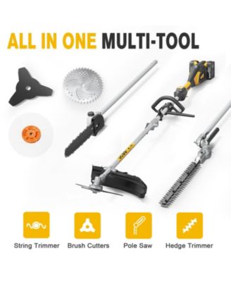 4-in-1 40V Max Power Cordless Electric Brush Cutter, String Trimmer, Pole Saw & Hedge Trimmer with 2× 4.0Amh Batteries and Charger