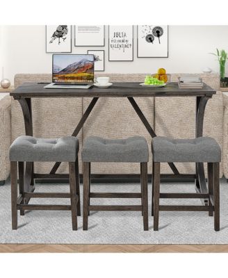 4 Piece Bar Table Set with Power Outlet and 3 Padded Stools for Dining or Living Room