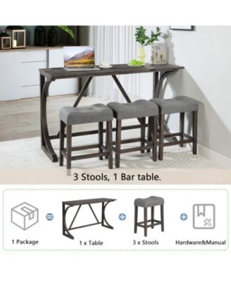 4 Piece Bar Table Set with Power Outlet and 3 Padded Stools for Dining or Living Room