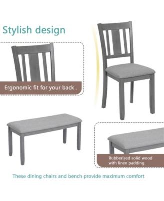 6 Piece Dining Table Set with Rectangular Table, 4 Chairs and Bench for Dining Room