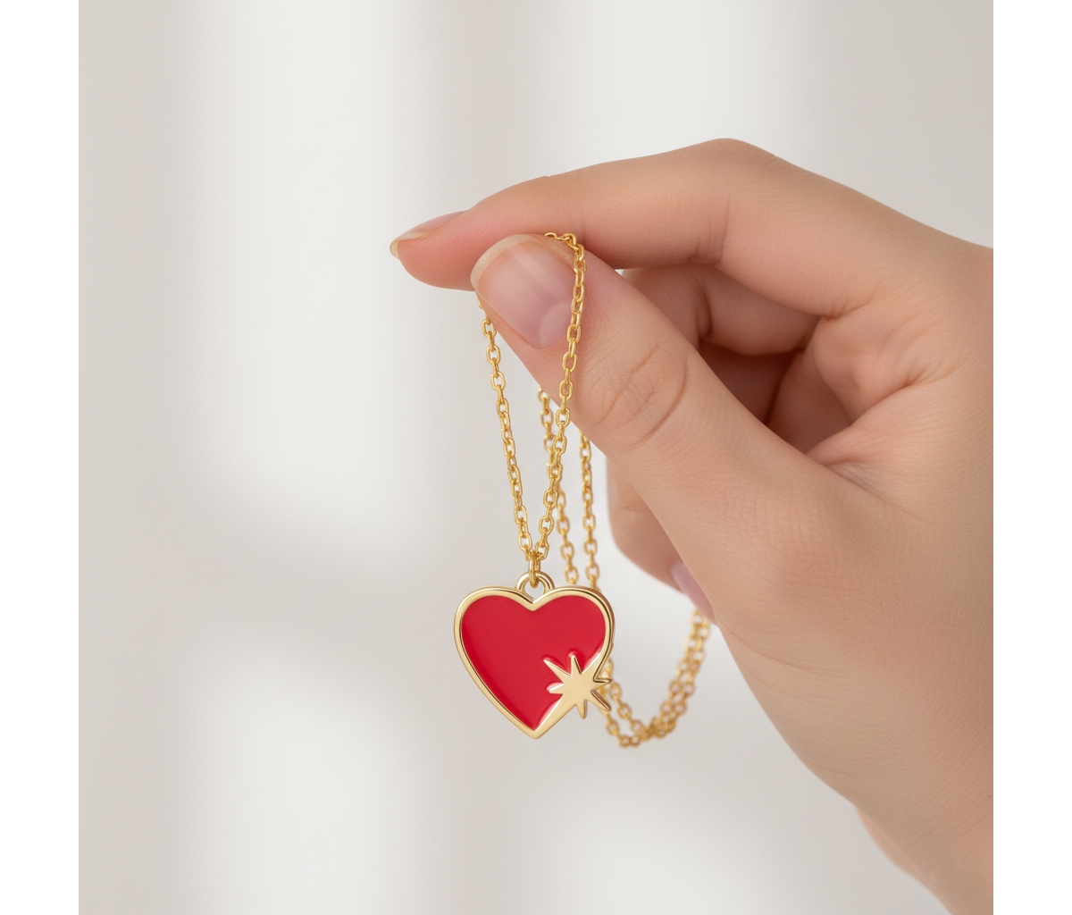 GiGiGirl Teens 14K Gold Plated with Red Enamel Heart & Starburst Design Pendant Necklace