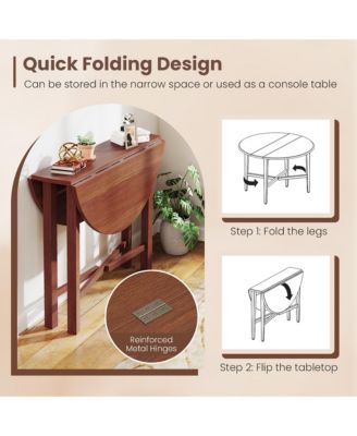 36'' Foldable Kitchen Table Round Dining Table w/Solid Rubber Wood Legs