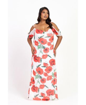 Women's Cold Shoulder Poppy Print Strappy Dress