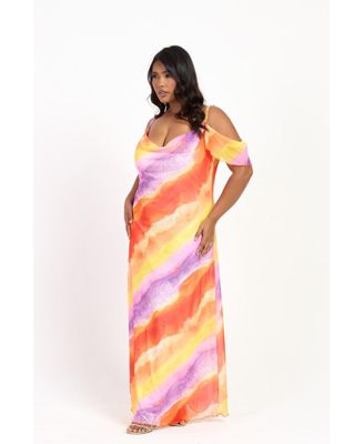 Women's Cold Shoulder Marble Print Maxi Dress