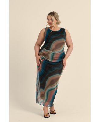 Women's Sleeveless Mesh Swirl Print Midaxi Dress