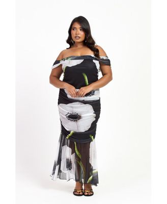 Women's Bold Floral Ruched Midi Dress