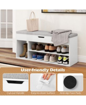 Shoe Bench Home Entryway Shoes Storage Bench w/ Padded Seat & Hidden Storage