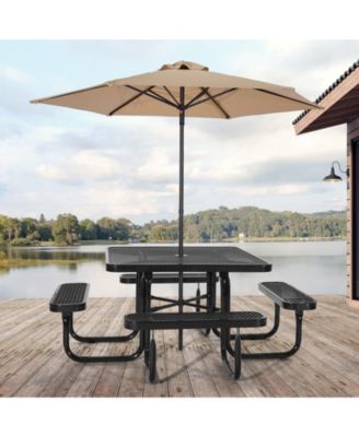 Outdoor Square Steel Picnic Table Weather Resistant Patio Dining Furniture Set