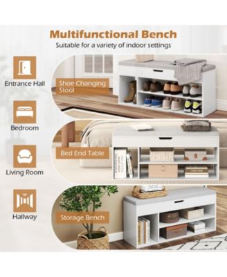 Shoe Bench Home Entryway Shoes Storage Bench w/ Padded Seat & Hidden Storage
