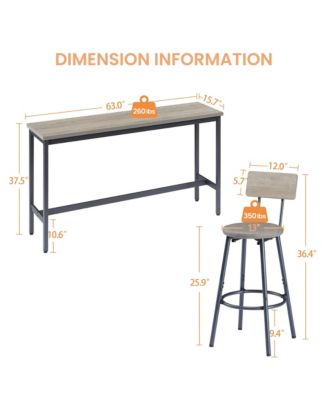 Long Bar Table Set with 3 Upholstered Stools for Kitchen, Dining or Banquet Hall