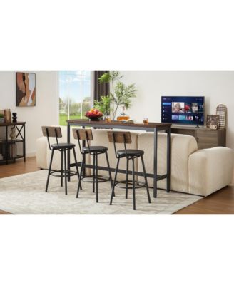 Long Bar Table Set with 3 Upholstered Stools for Kitchen, Dining or Banquet Hall
