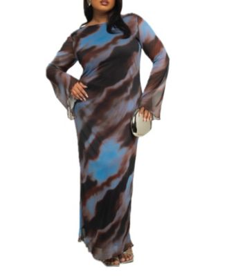 Women's Abstract Print Mesh Maxi Dress
