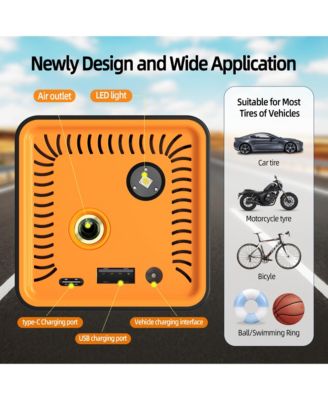 Tire Inflator Portable Air Compressor, Air Pump, Cordless Pump with Digital Pressure Gauge, LED Light and Auto Shut-Off Function