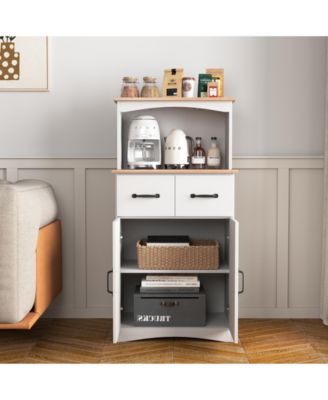 Wooden Kitchen Pantry Storage Cabinet with Drawer and Microwave Shelf