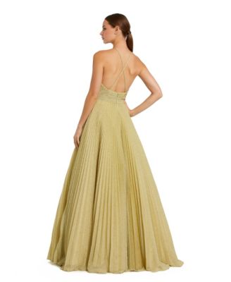 Women's Shimmering Pleated Georgette High Neck Gown