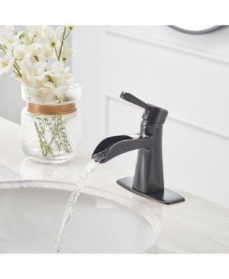 Waterfall Single Hole Single-Handle Low-Arc Bathroom Sink Faucet With Pop-up Drain Assembly