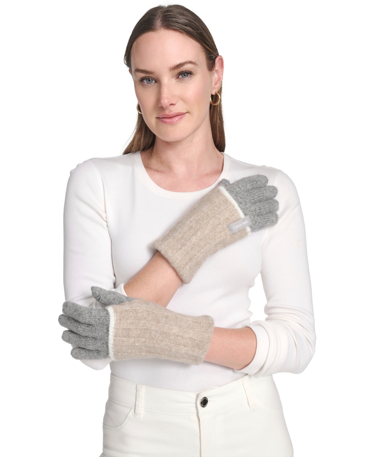 Calvin Klein Patchwork Knit Gloves In Multi