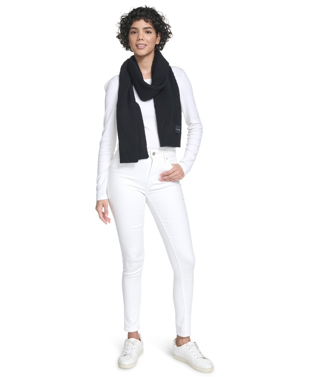 Calvin Klein Modern Bias Rib Scarf In Black