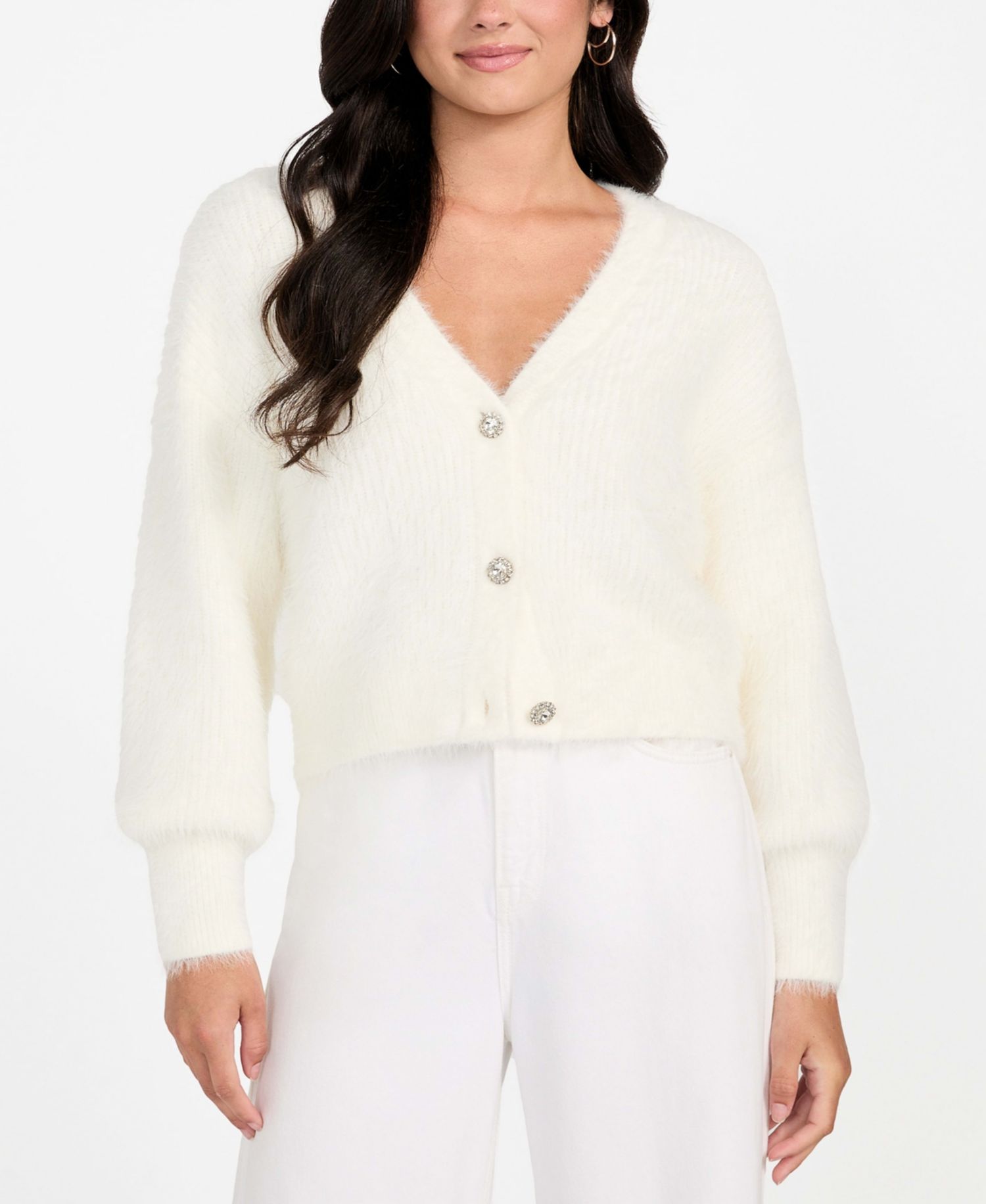 Women's Keyla Rhinestone-Button Cardigan Sweater