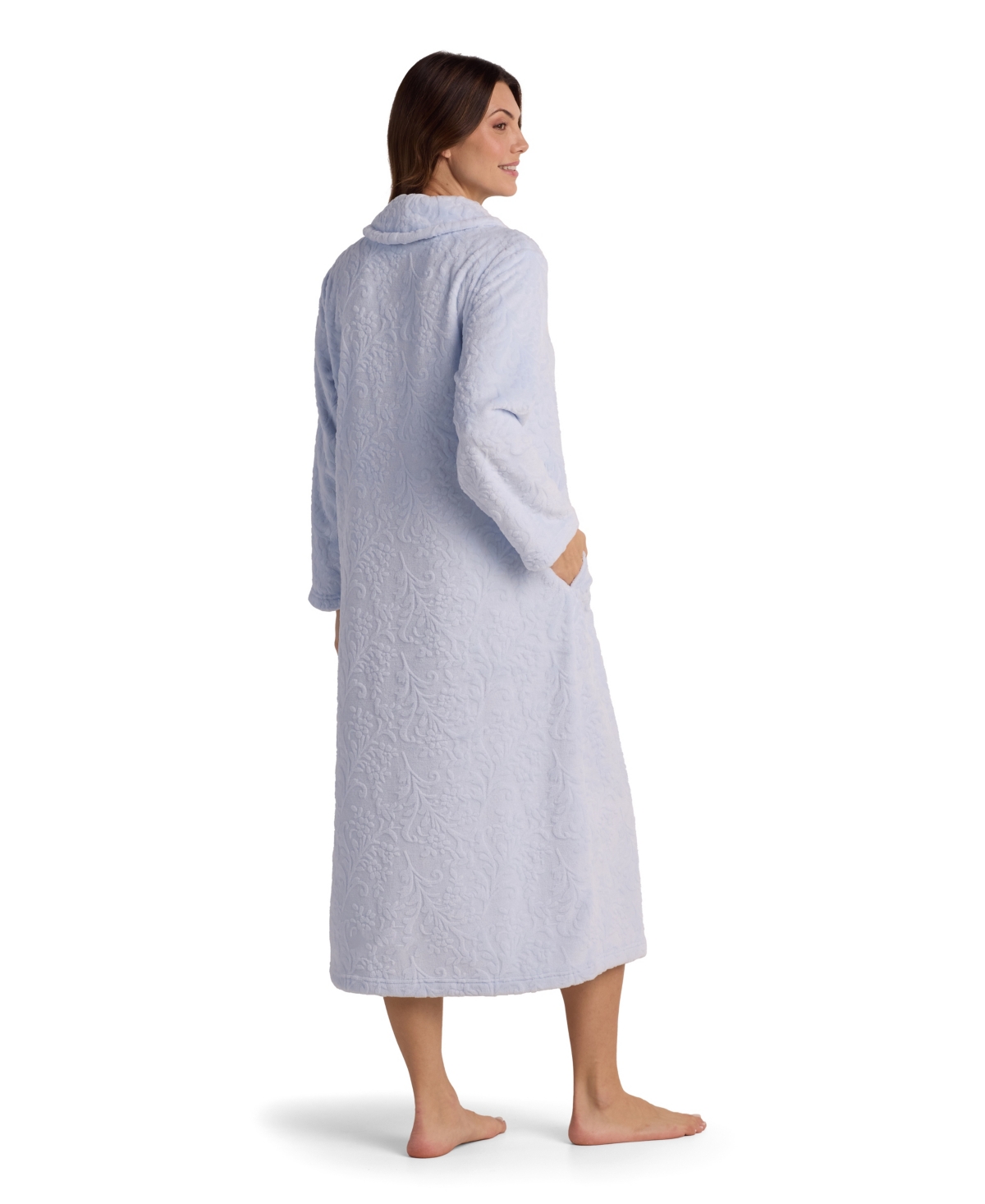 Miss Elaine Women's Collared Long Robe In Blue
