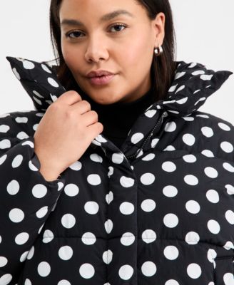 Trendy Plus Size Polka-Dot Puffer Jacket, Macy's Exclusive