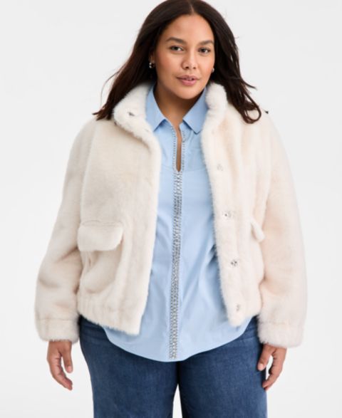 Женские куртки On 34th Trendy Plus Size Solid Faux-Fur Bomber Jacket