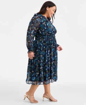 Trendy Plus Size Ruffled-Collar Midi Dress, Macy's Exclusive