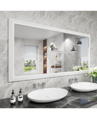 Bathroom Mirror, 60" x 30" Inch Thick Metal Framed Wall Mirrors for Over Sink, Bedroom, Living Room, Entryway, Rectangle Wall-Mounted Mirrors in White(Horizontal/Vertical)