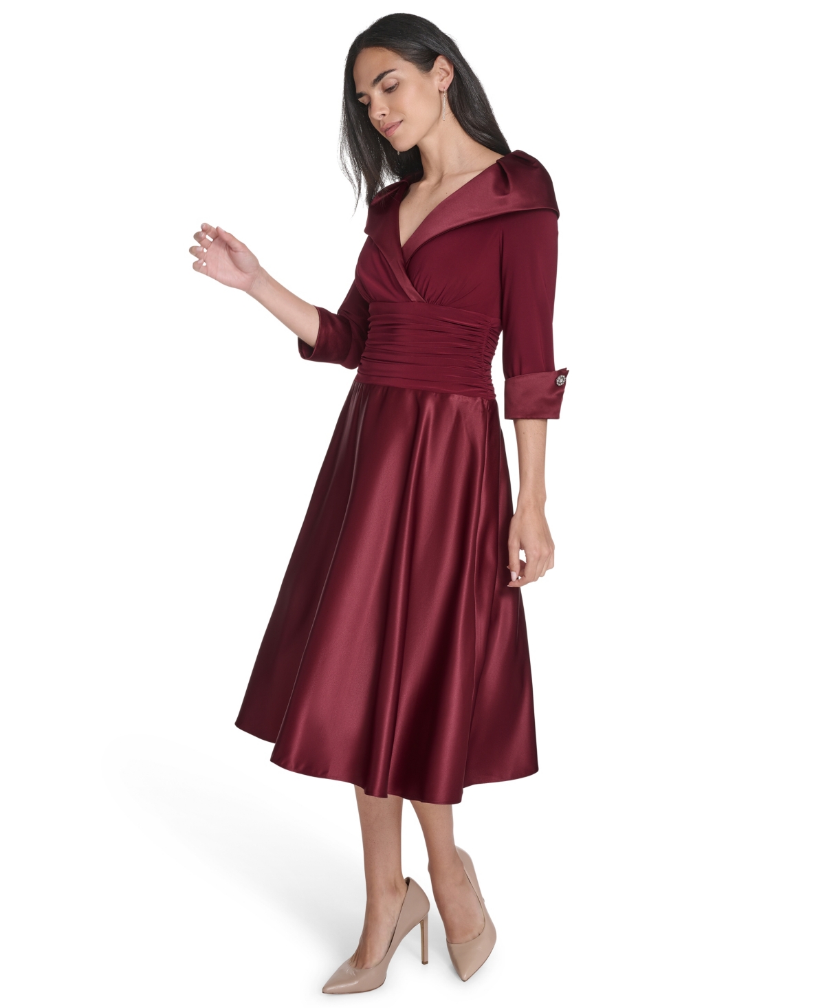 Jessica Howard Petite Rhinestone 3/4-sleeve Dress In Red