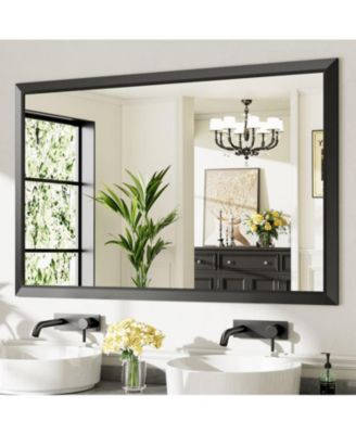 Bathroom Mirror, 55" x 36" Inch Thick Metal Framed Wall Mirrors for Over Sink, Bedroom, Living Room, Entryway, Rectangle Wall-Mounted Mirrors in Black(Horizontal/Vertical)