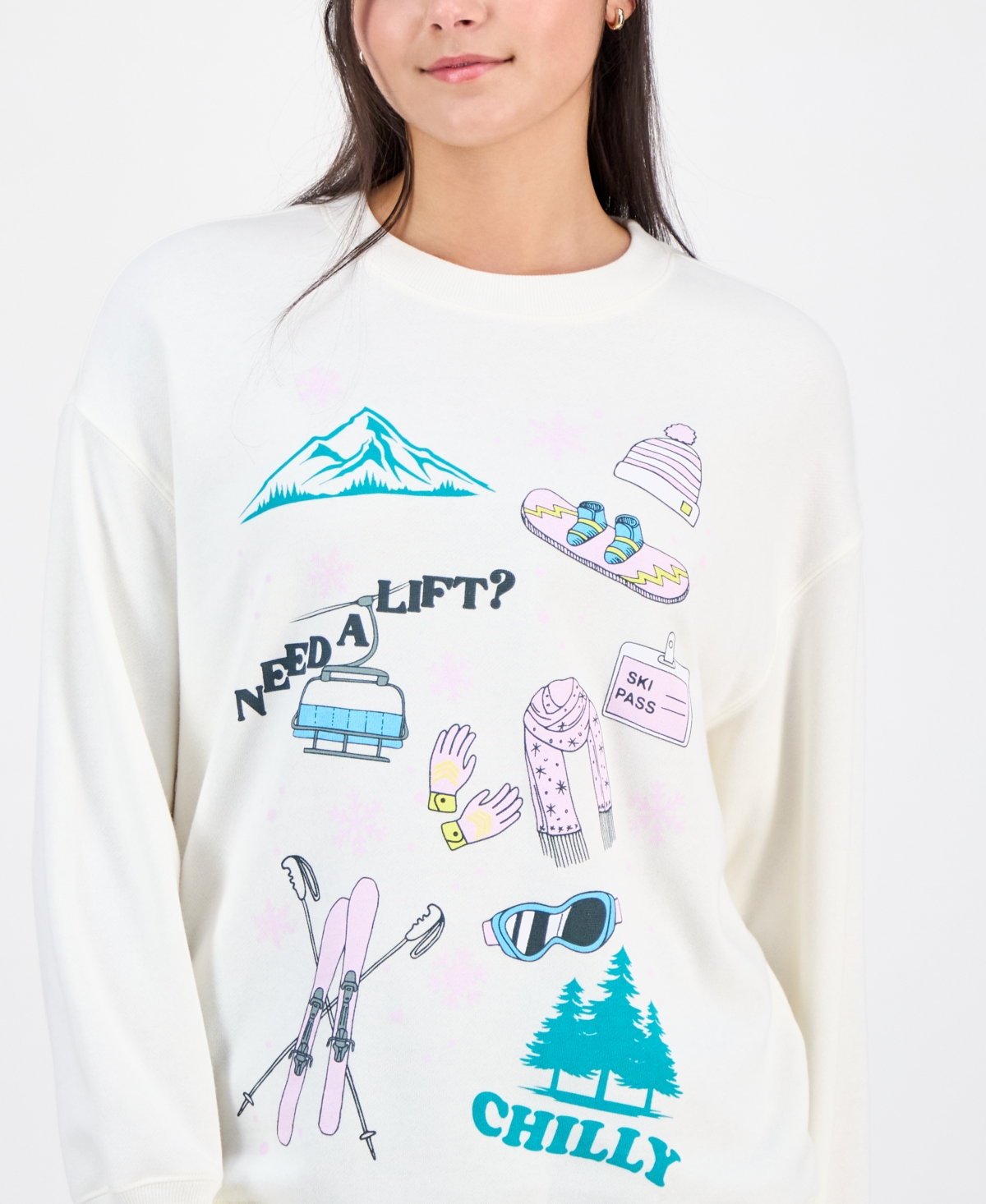 Rebellious One Juniors' Ski Graphic Print Sweathirt In Animal Print