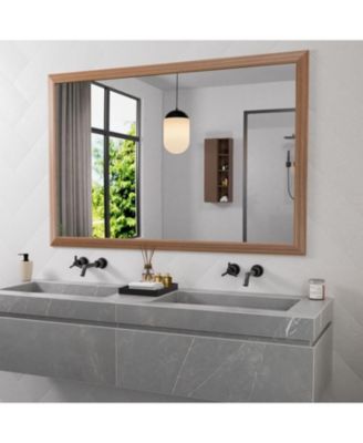 Bathroom Mirror, 55" x 36" Inch Thick Metal Framed Wall Mirrors for Over Sink, Bedroom, Living Room, Entryway, Rectangle Wall-Mounted Mirrors in Dark Brown(Horizontal/Vertical)