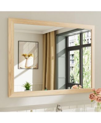 Bathroom Mirror, 40" x 30" Inch Thick Metal Framed Wall Mirrors for Over Sink, Bedroom, Living Room, Entryway, Rectangle Wall-Mounted Mirrors in Light/Pastel Yellow(Horizontal/Vertical)