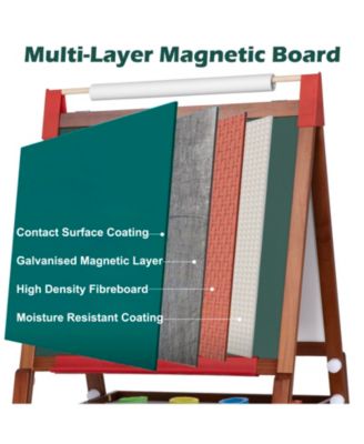 26" Wide 3 in 1 Kids Easel Height Adjustable Art Easel with Chalkboard, Whiteboard & Paper Roll