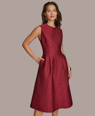 Women's Jacquard Solid Fit and Flare Dress