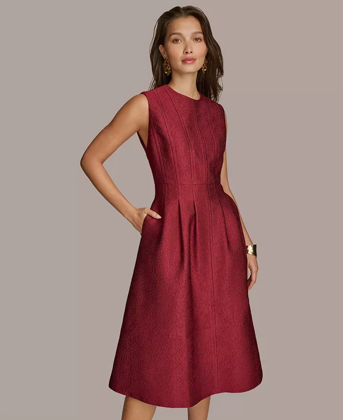 Women's Jacquard Solid Fit and Flare Dress - thumbnail 2