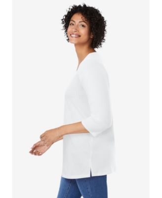 Plus Size Perfect Three-Quarter Sleeve V-Neck Tunic
