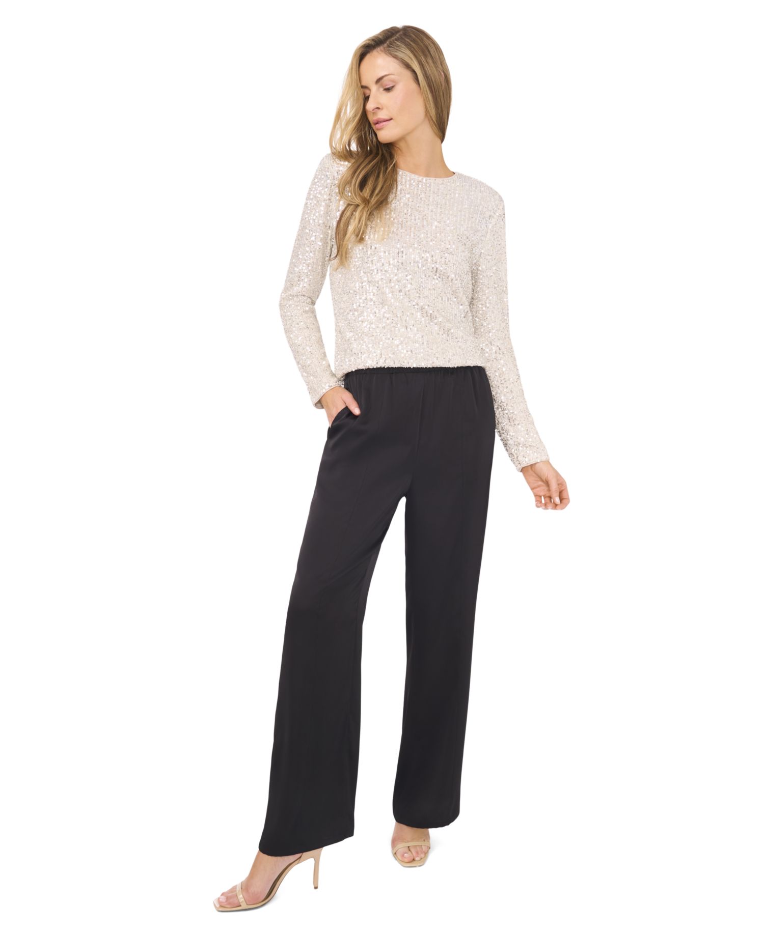 Women's Long Sleeve Crew Neck Sequin Blouse