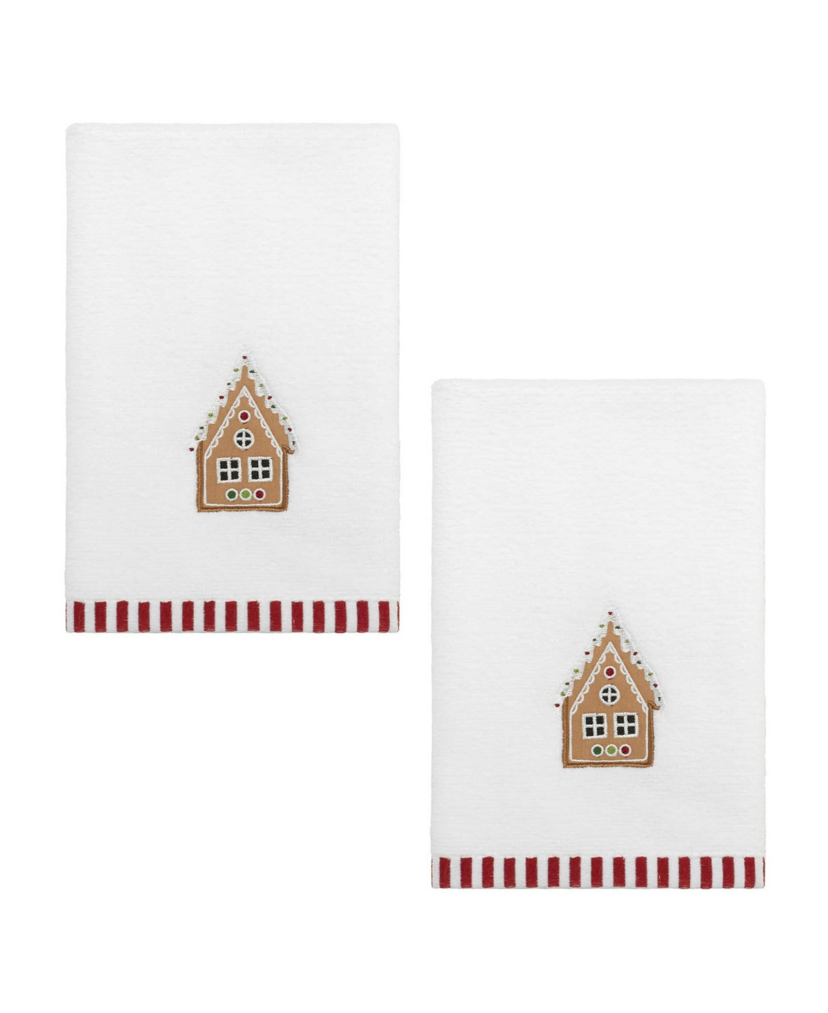 Avanti Gingerbread Man Cotton 2-pc. Fingertip Towel Set, 18" X 11" In White