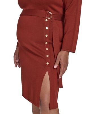 Plus Size Long Sleeve Belted Midi Dress