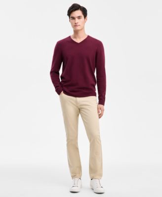Men's Solid V-Neck Cotton Sweater, Created for Macy's